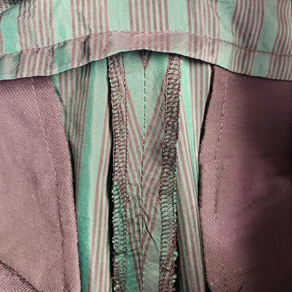 ANN DEMEULEMEESTER Size 6 Green Black Cupro Stripe Flat Front Dress Pants - Picture 6 of 6